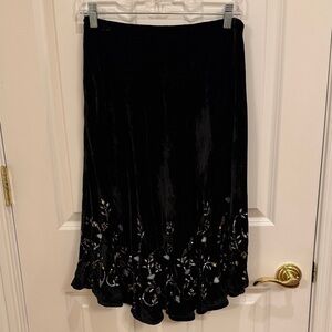 Chan Luu Black Velvet Midi Skirt with Embroidered Hem